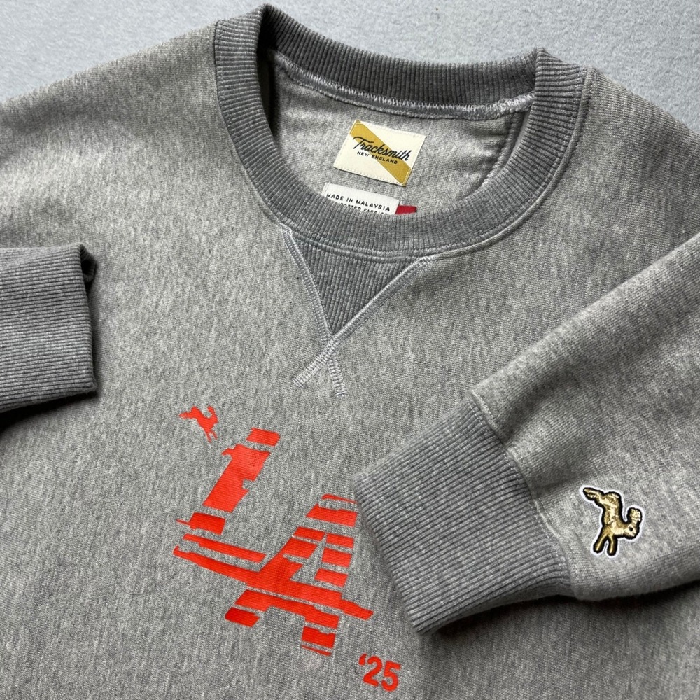 Tracksmith New England Men S LA 25 Running Crewneck Sweatshirt Heather Gray Logo